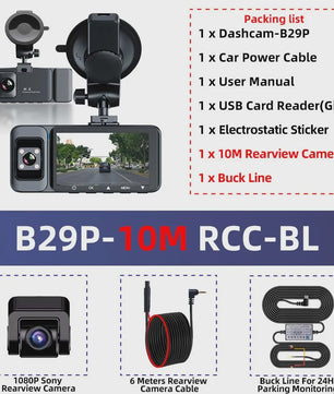4K 3-Kanaals Dashcam met Infrarood Interne Camera, WIFI, GPS & Parkeermodus - 3'' LCD