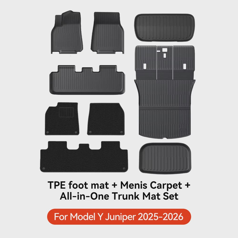 YZ TPE Vloermatten en Kofferbakmat Set voor Tesla Model Y Juniper (2025-2026) - Waterdicht & Antislip