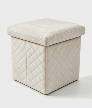 3-in-1 Opvouwbare Fluwelen Opberg Poef met Diamant Design - 38x38x35cm