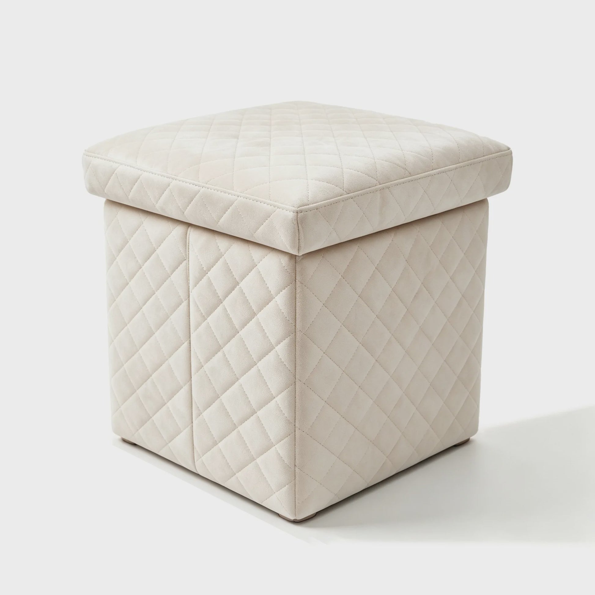 3-in-1 Opvouwbare Fluwelen Opberg Poef met Diamant Design - 38x38x35cm