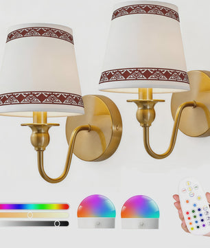 Draadloze Wandlamp Goud met Afstandsbediening & 15 Kleuren LED - Oplaadbaar, Dimbaar, Stoffen Kap