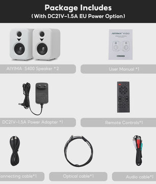 AIYIMA S400 Actieve Boekenplank Luidsprekers - Hifi Studio Monitors met Bluetooth & USB DAC