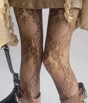 Luxe Kant & Mesh Pantyhose met Bloemendessin - Sexy & Modieus