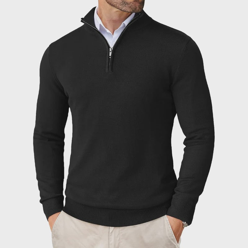 Heren Gebreide Pullover met Ritskraag - Slim Fit Lichtgewicht Casual Sweater
