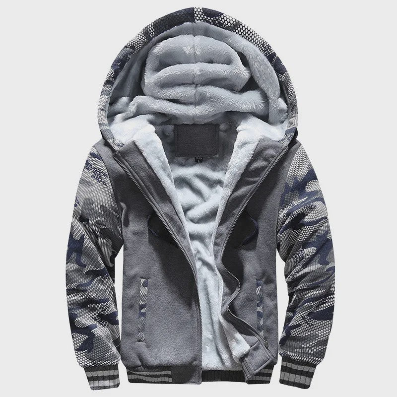 Warme Heren Winterjas met Camouflageprint en Fleece Voering - Casual Hooded Jacket