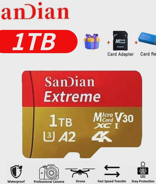 SanDian Extreme Micro SDXC Kaart - V30, Class 10, A2 - Hoge Capaciteit voor Telefoon, Camera, Drone