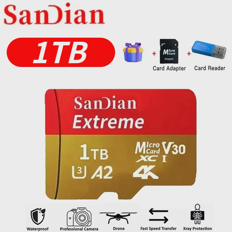 SanDian Extreme Micro SDXC Kaart - V30, Class 10, A2 - Hoge Capaciteit voor Telefoon, Camera, Drone