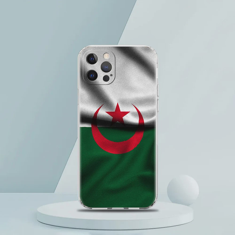 Transparante TPU Hoesje met Algerijnse Vlag - Schokbestendig voor iPhone (Diverse Modellen)