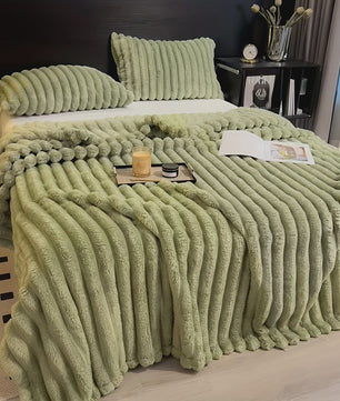 Luxe Verdikte Flanel Deken met Brede Strepen - Multifunctioneel voor Bank, Bed & Dutjes