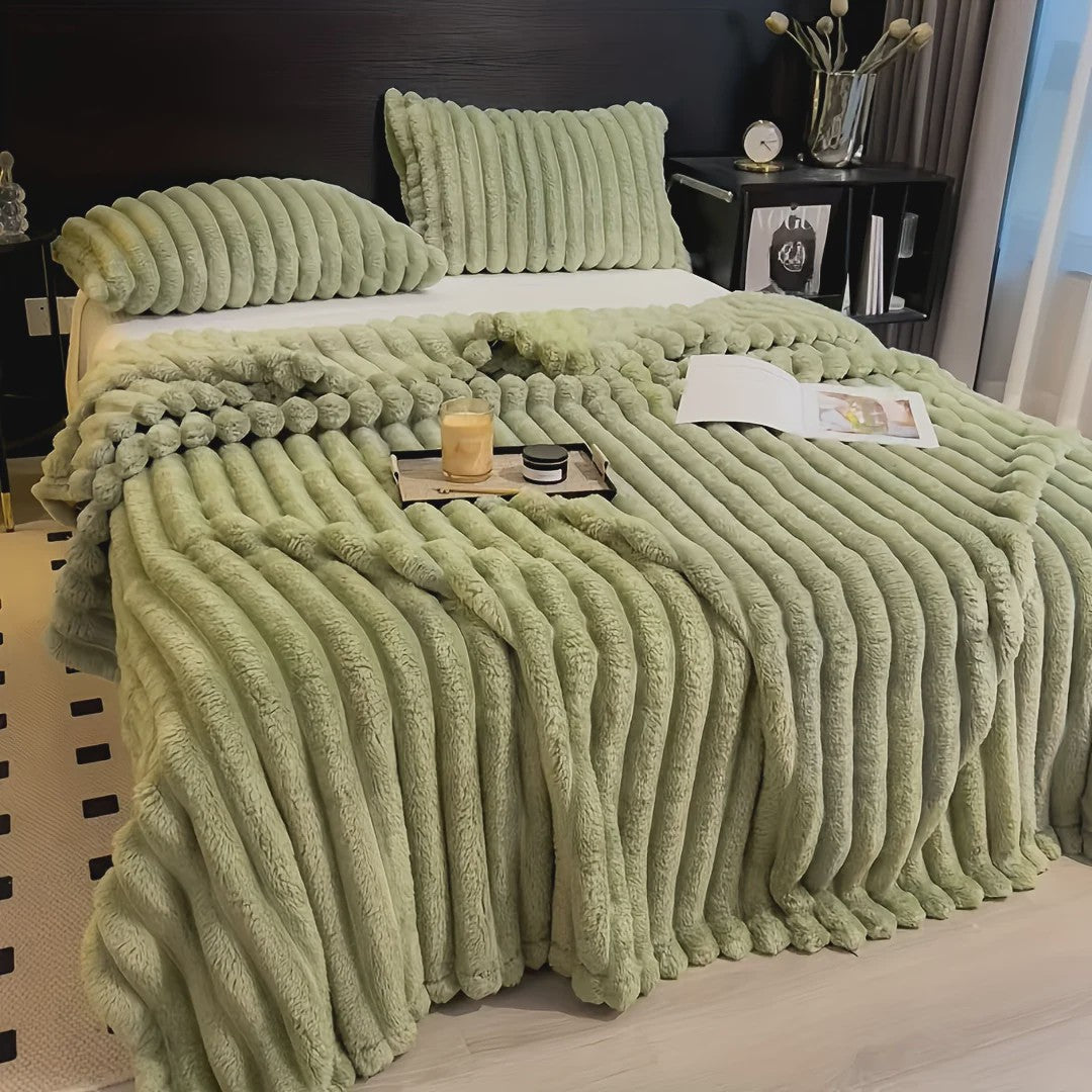Luxe Verdikte Flanel Deken met Brede Strepen - Multifunctioneel voor Bank, Bed & Dutjes