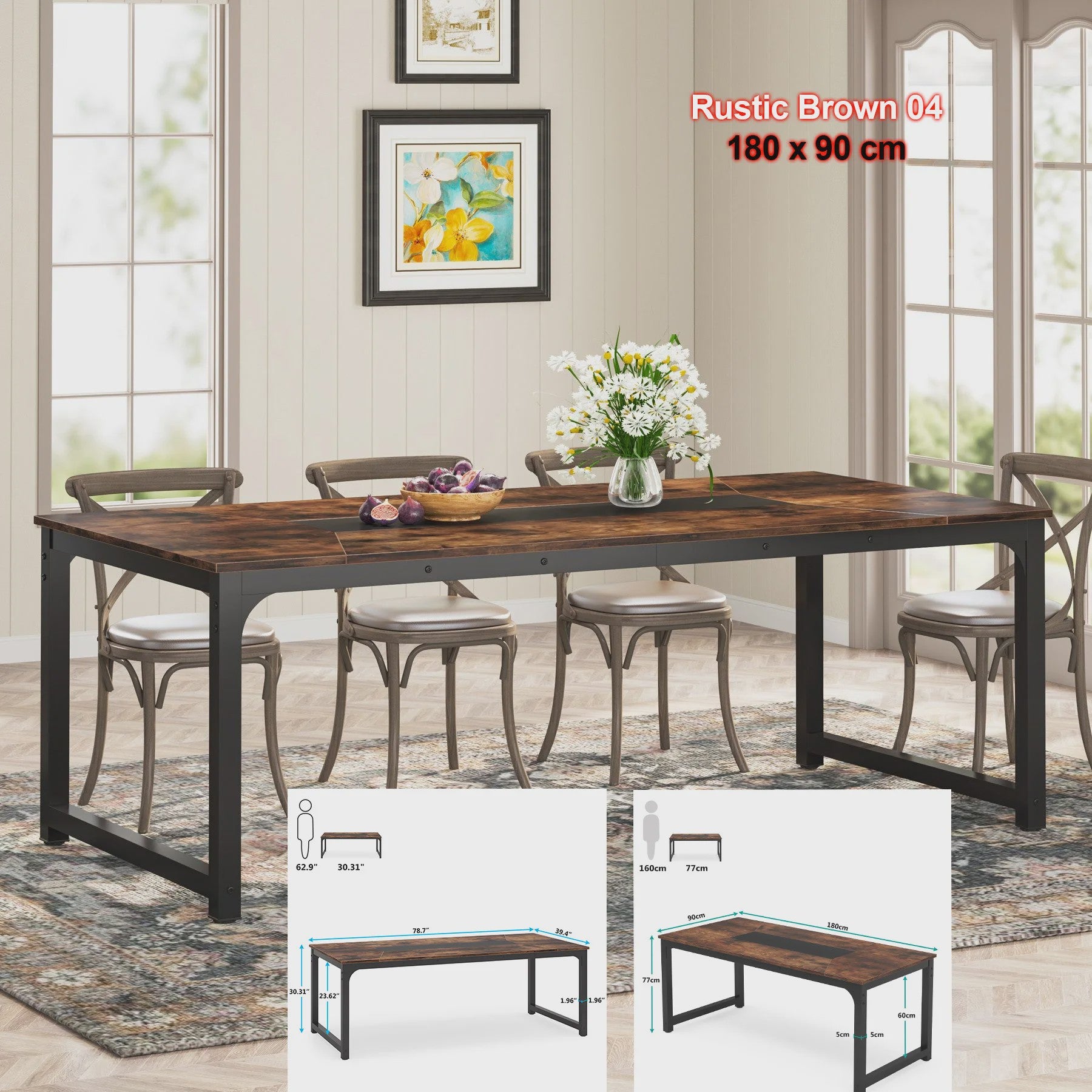 Industriële Eettafel 6-8 Personen - 160x80 cm - Rustiek Hout & Metaal