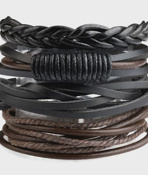 Heren Leren Armbanden Set - Viking, Gothic & Punk Stijl - Multilayer Vintage