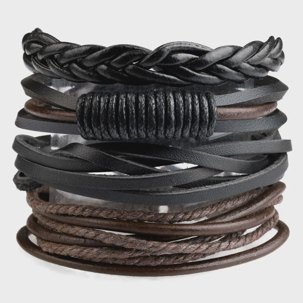 Heren Leren Armbanden Set - Viking, Gothic & Punk Stijl - Multilayer Vintage