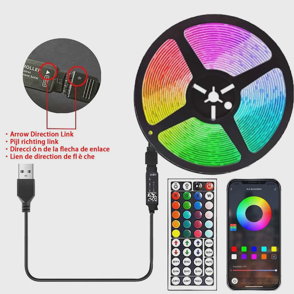 5M RGB LED Strip met USB & Afstandsbediening - Sfeervolle Verlichting voor TV, Gamekamer & Feestjes