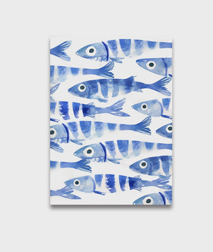 Retro Blauwe Sardine Canvas Poster - Mediterrane Stijl Wanddecoratie