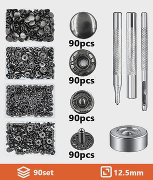 Roestvrij Staal Drukknopen Set 12.5mm Gunmetal Zwart - Kleding & Tassen