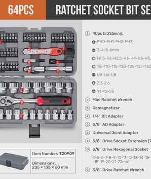 Hi-Spec 40-delige Ratel Socket Bit Set - 1/4" Drive Quick-Release, Cr-V Staal
