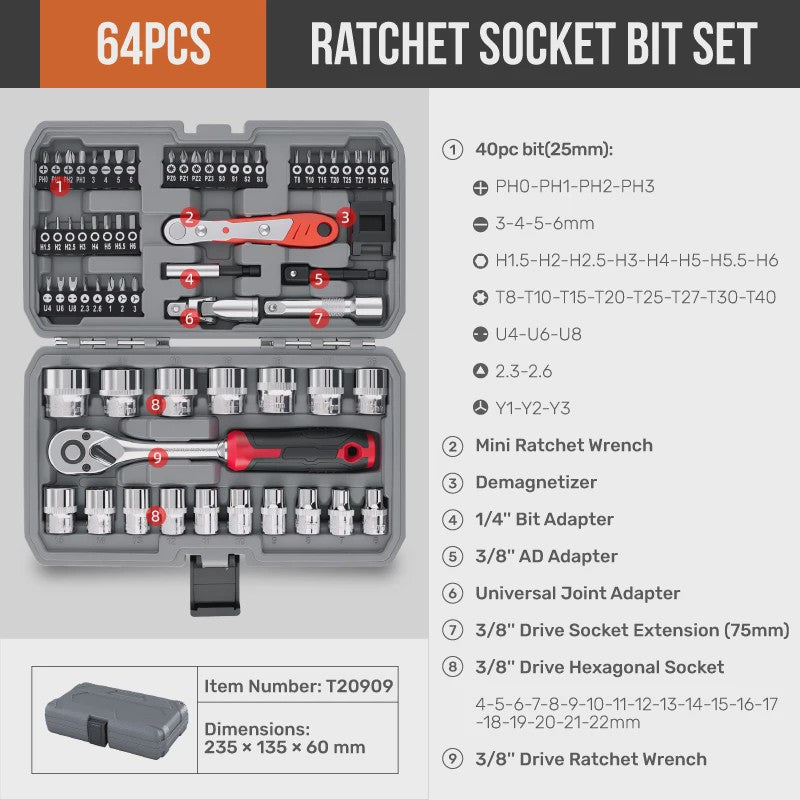 Hi-Spec 40-delige Ratel Socket Bit Set - 1/4" Drive Quick-Release, Cr-V Staal