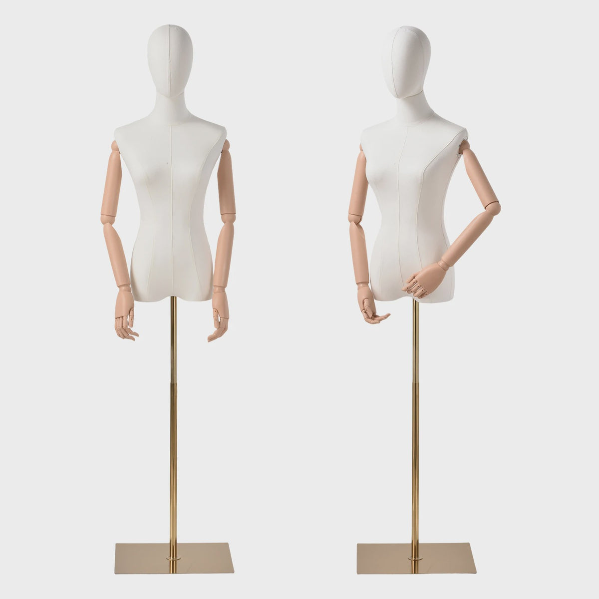 Verstelbare Paspop Mannequin met Gouden Standaard - Linnen Cover, Afneembare Hoofd & Armen