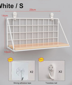 Draadmand Wandplank Set - Zonder Boren - Hout & Metaal - Decoratief & Opbergrek