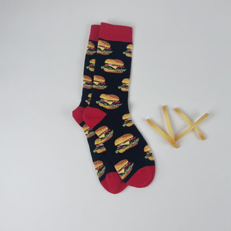 Grappige Sokken met Frietjes & Ketchup Print - Unisex Mid-Calf Sokken