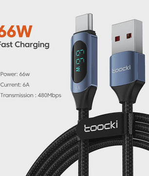 Toocki USB-C naar USB-C Kabel 100W PD Fast Charging met Digitaal Display