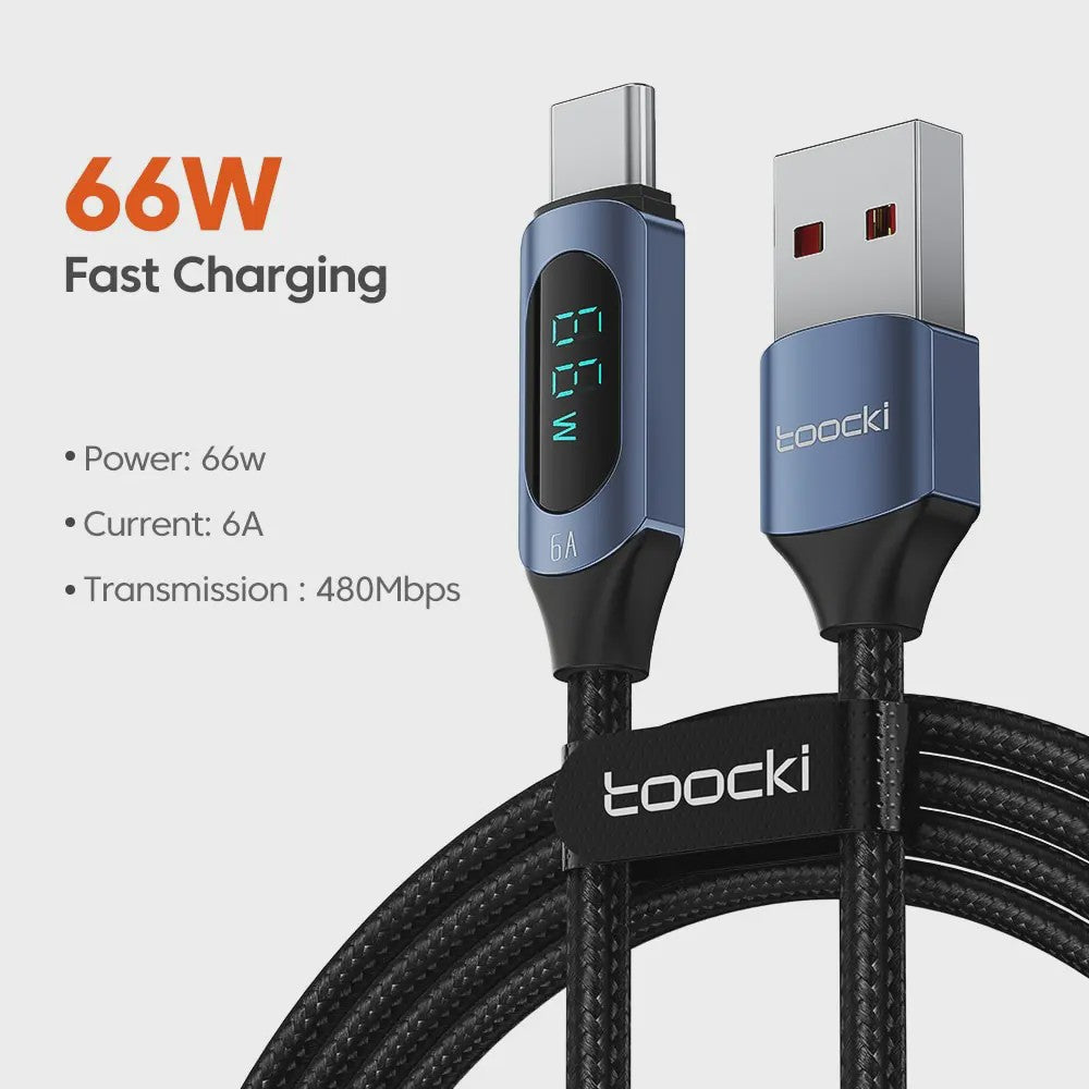 Toocki USB-C naar USB-C Kabel 100W PD Fast Charging met Digitaal Display
