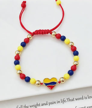 Colombia Vlag Armband - Verstelbaar Patriotisch Sieraden met Rood, Geel en Blauwe Kralen