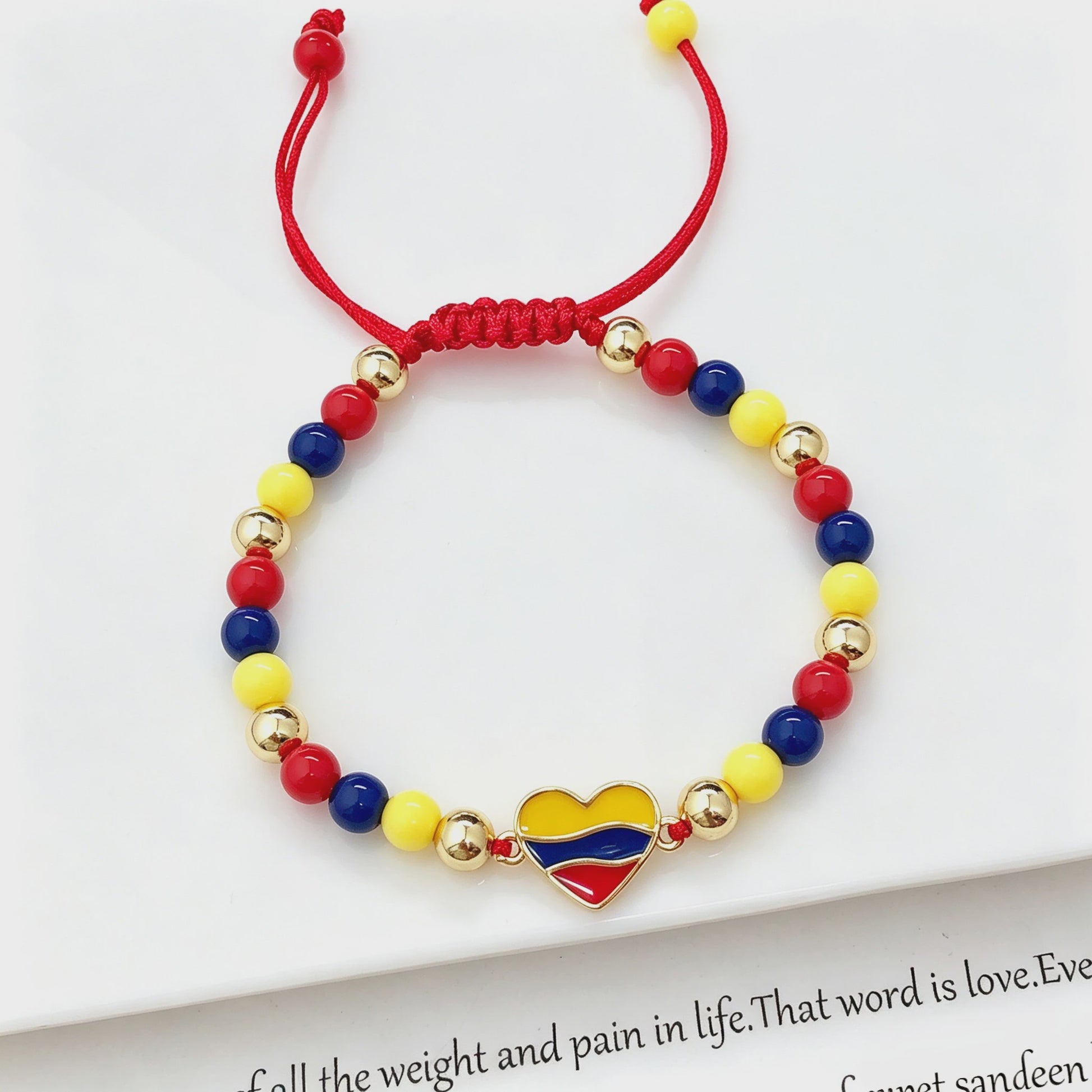 Colombia Vlag Armband - Verstelbaar Patriotisch Sieraden met Rood, Geel en Blauwe Kralen