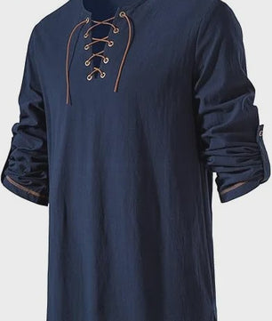 Heren Middeleeuwse Tuniek met Vetersluiting - Renaissance, Viking & Piraat Kostuum Shirt