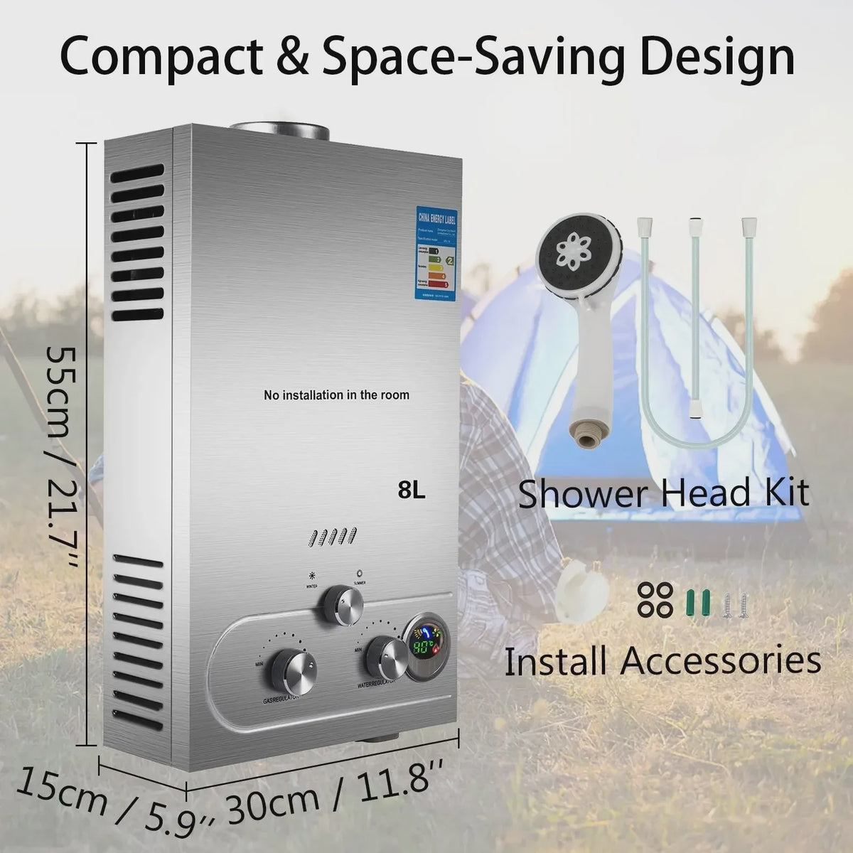 VEVOR LPG Gas Waterverwarmer - Direct Heet Water met 6L tot 18L Capaciteit
