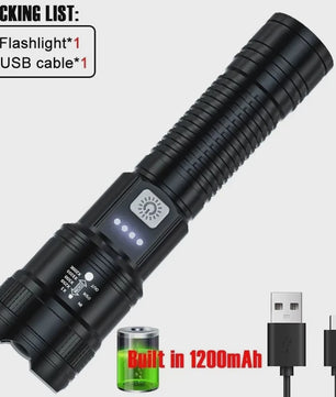 Krachtige LED Zaklamp 2000LM met USB Opladen & Batterij Indicator - Ideaal voor Camping & Noodgevallen