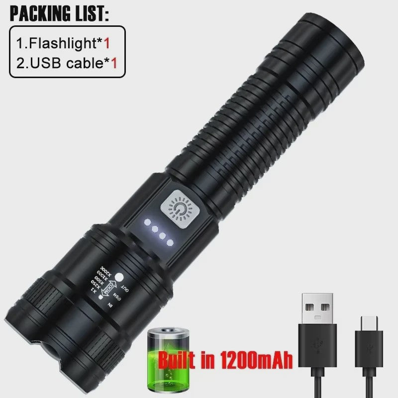 Krachtige LED Zaklamp 2000LM met USB Opladen & Batterij Indicator - Ideaal voor Camping & Noodgevallen