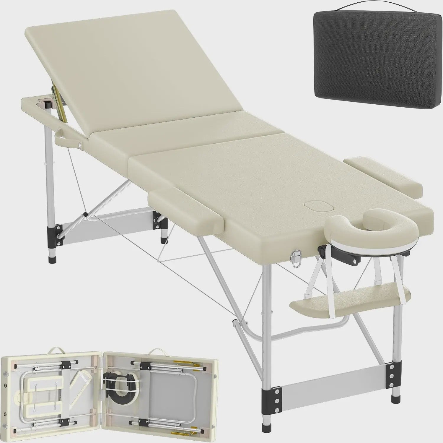 Draagbare Massage Tafel Aluminium - Inklapbaar, Verstelbaar (62-83cm), 230kg Draagkracht, met Armleuningen & Hoofdsteun