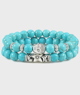 Set van 2 Houten Kralen Armbanden met Buddha & Natuursteen - Meditatie & Spirituele Sieraden