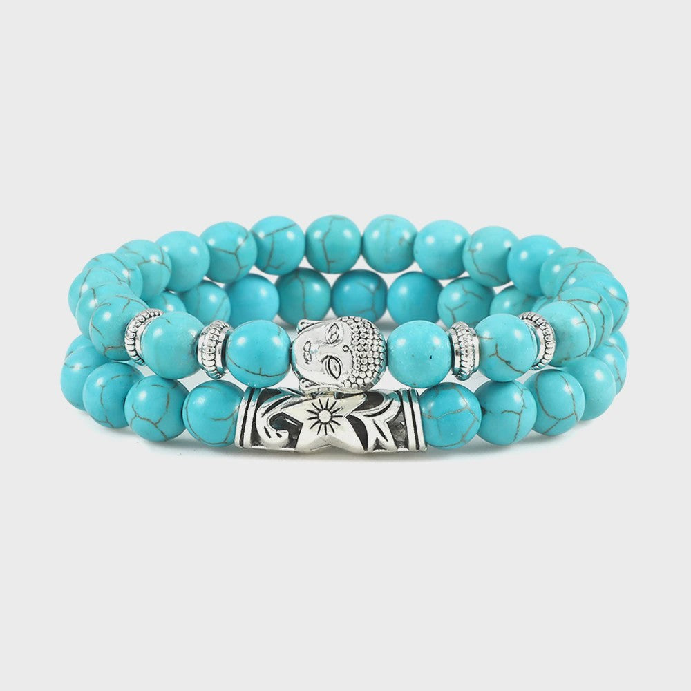 Set van 2 Houten Kralen Armbanden met Buddha & Natuursteen - Meditatie & Spirituele Sieraden