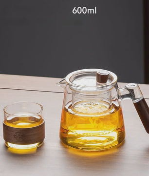 Glazen Theepot Set 600ML met Infuser en Houten Handvat - Stijlvol en Functioneel