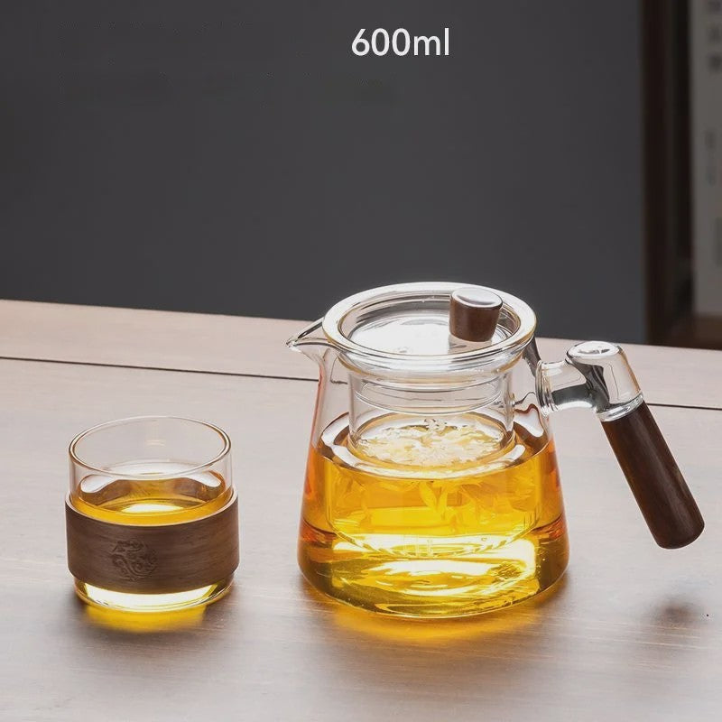 Glazen Theepot Set 600ML met Infuser en Houten Handvat - Stijlvol en Functioneel