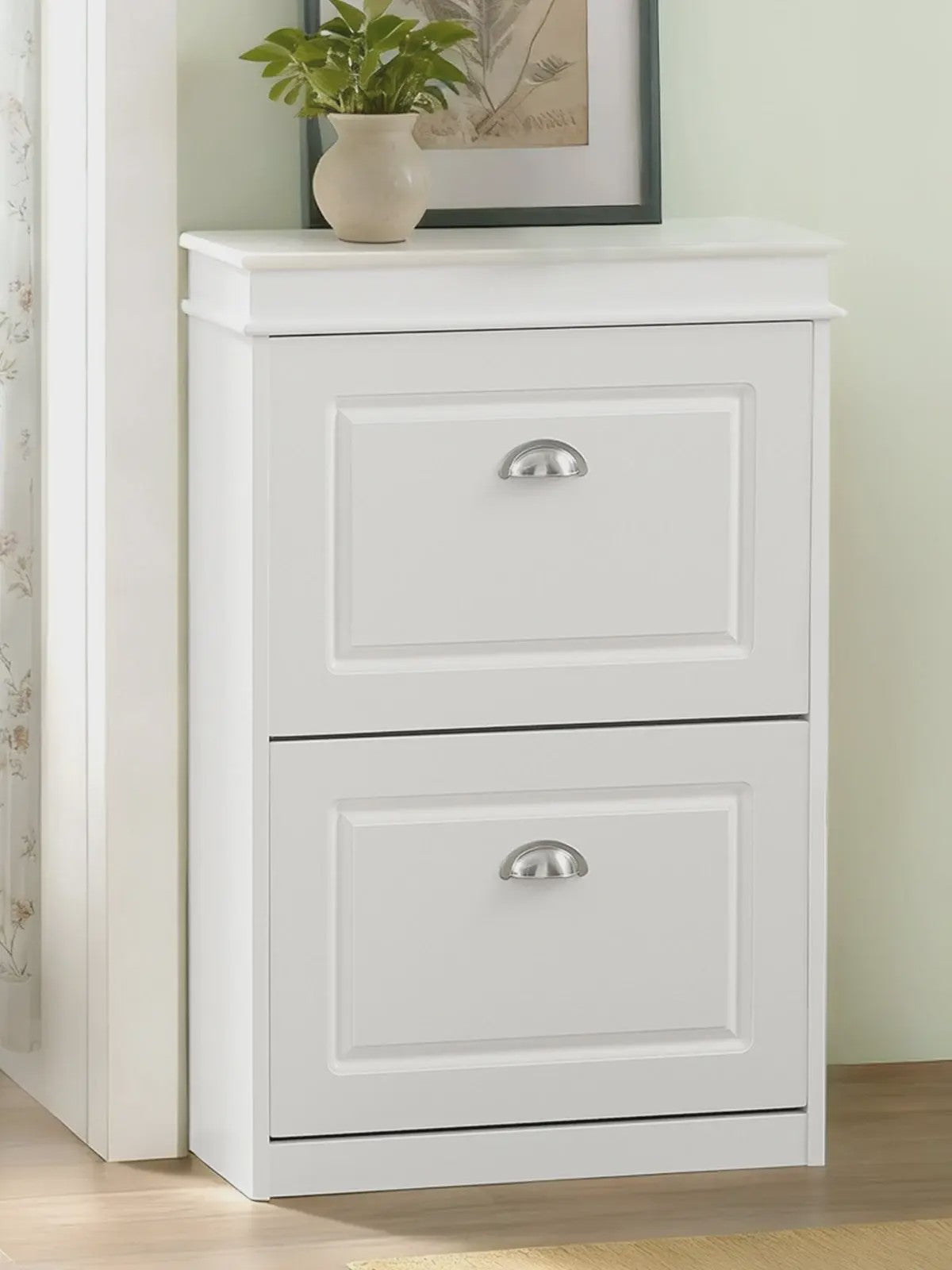 Stijlvolle Schoenenkast met 2 Klepkasten en 4 Opbergvakken - 54x83x24cm