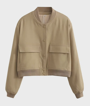 Dames Bomberjack met V-hals, Lange Mouwen en Zakken - Stijlvolle Casual Outfits