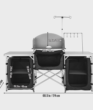 Opvouwbare Camping Keukentafel met Opbergkastjes en Windscherm - Aluminium