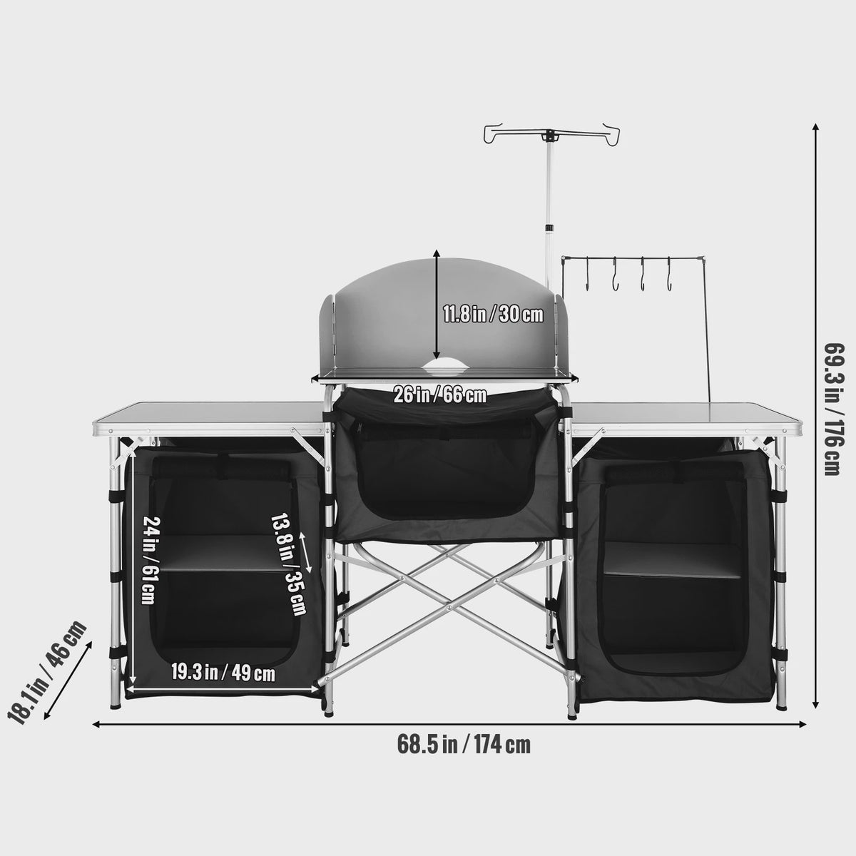 Opvouwbare Camping Keukentafel met Opbergkastjes en Windscherm - Aluminium
