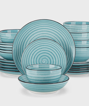 vancasso BONBON 24-delig servies set beige voor 6 personen - Handgeschilderd spiraalpatroon, magnetron- en vaatwasserbestendig