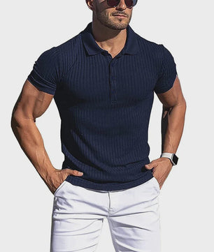 Zomer Heren Poloshirt met Verticale Streep en Elastische Pasvorm - Korte Mouw