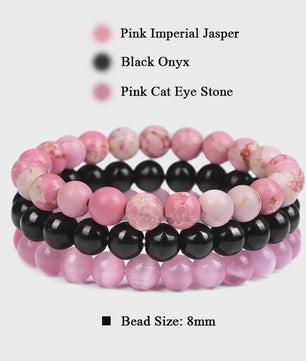 Set van 3 Natuursteen Armbanden: Rozenkwarts, Obsidiaan & Tijgeroog