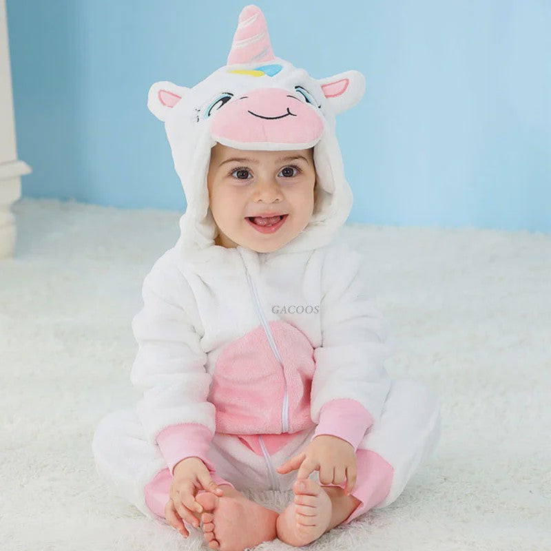 Baby Romper Dierenkostuum Kigurumi - Zacht Flanellen Jumpsuit voor Jongens & Meisjes