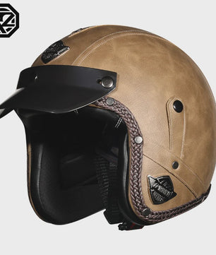Retro Open 3/4 Motorhelm PU Leer - Stijlvol & Veilig met DOT Keurmerk