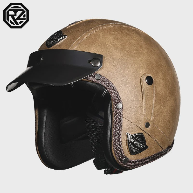 Retro Open 3/4 Motorhelm PU Leer - Stijlvol & Veilig met DOT Keurmerk