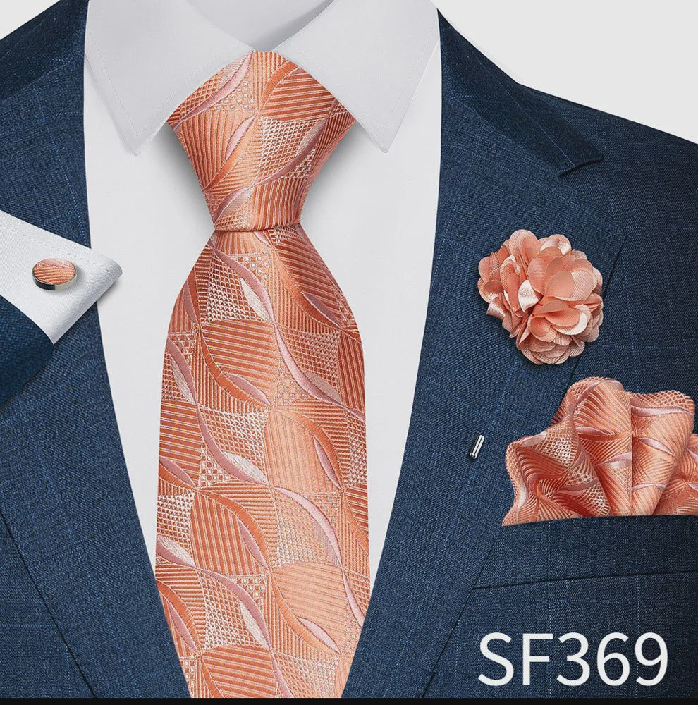 Luxe Heren Set: Paarse Paisley Stropdas, Manchetknopen, Pochet & Boutonnière - 8cm Breed