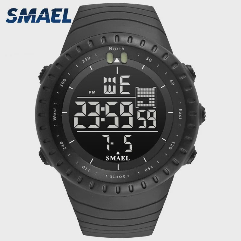 SMAEL Heren Sport Horloge - Waterdicht 50M, Digitaal LED met Alarm & Grote Wijzerplaat